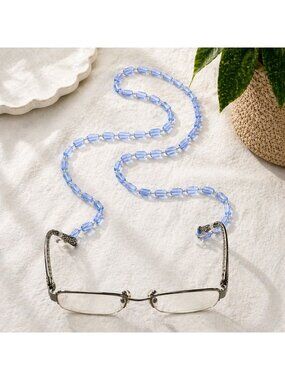 Blue Beaded Eyeglass Chain Holder Strap 28 Inches Adjustable Loops Lightweight A